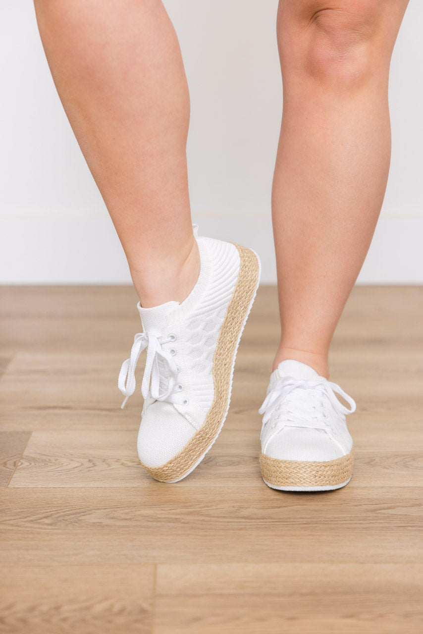 Yaras White Knit Platform Sneakers With Espadrille Sole Naughty Monkey